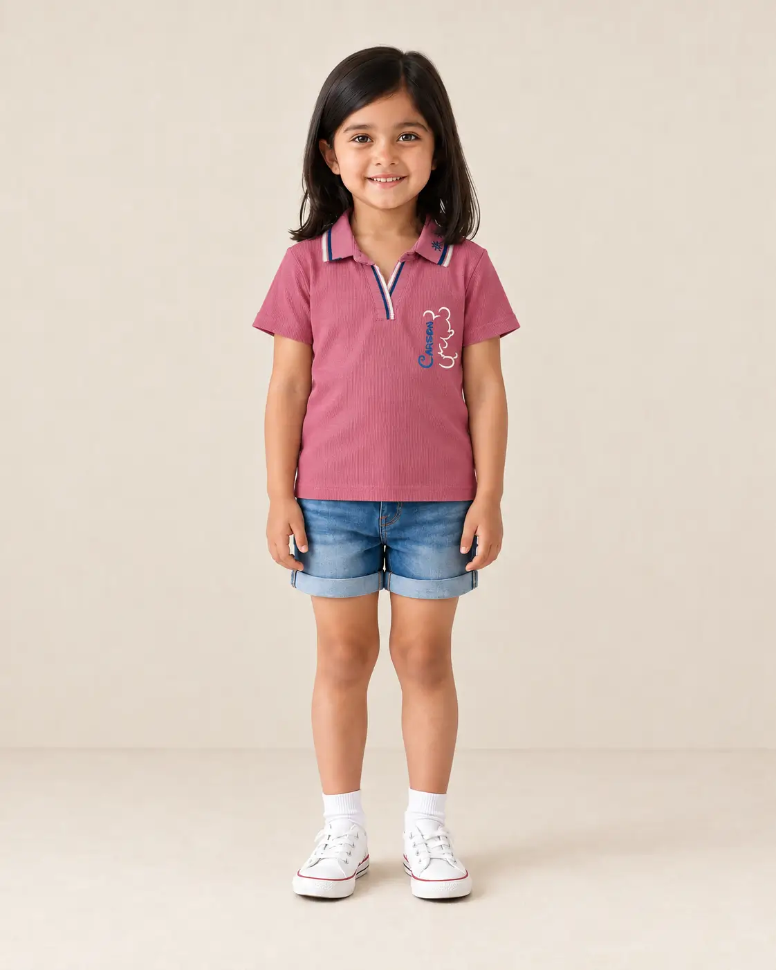 Girls' Ribbed Polo T-Shirt