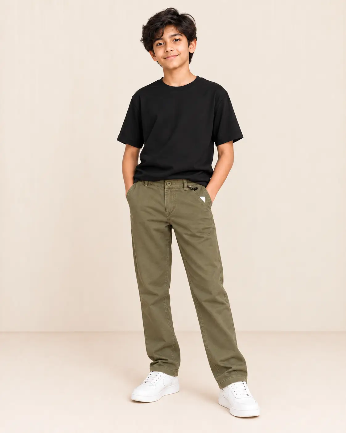 Boys' Olive Cotton Twill Chino Pants