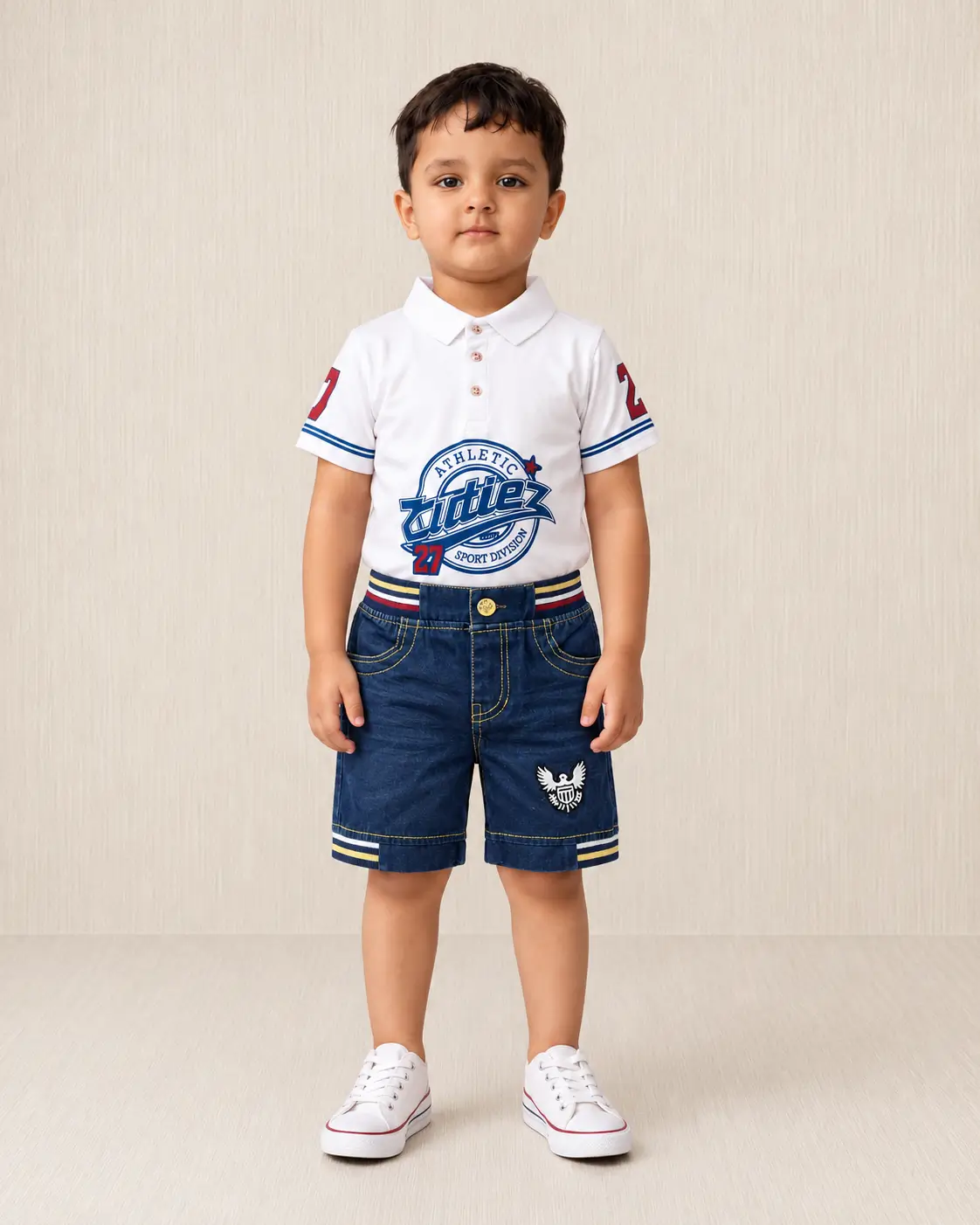 Boys' Striped Trim Cotton Twill Shorts
